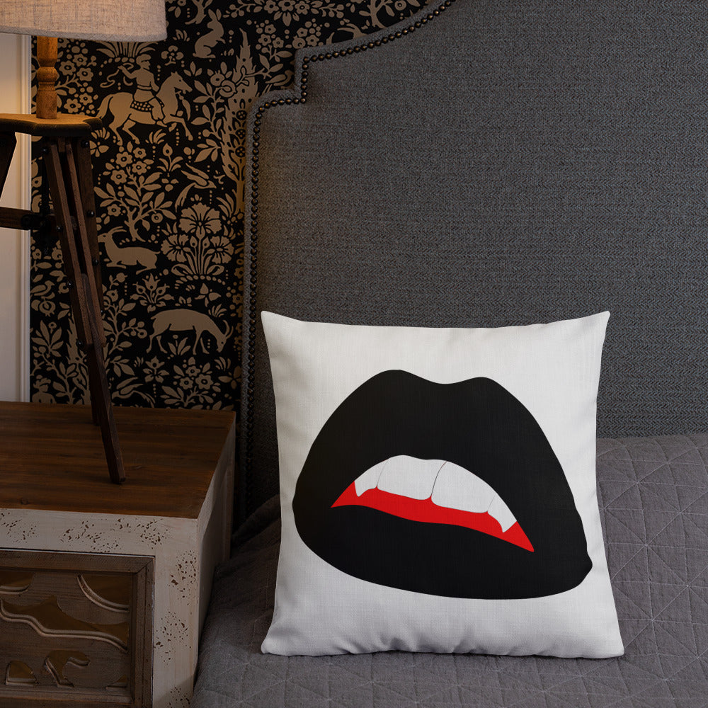 Premium Pillow: Black Vamp Lips on White (print on both sides)