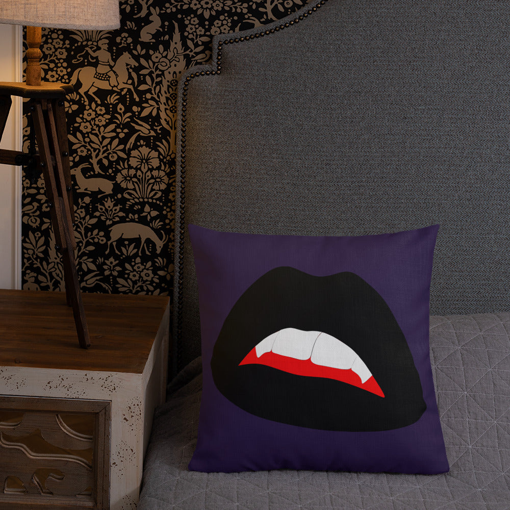 Premium Pillow: Black Vamp Lips on Ultra-Dark Violet (print on both sides)