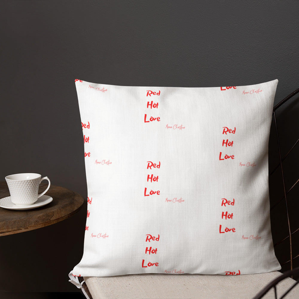 Premium Pillow: Red Hot Love Quote (red and white text)