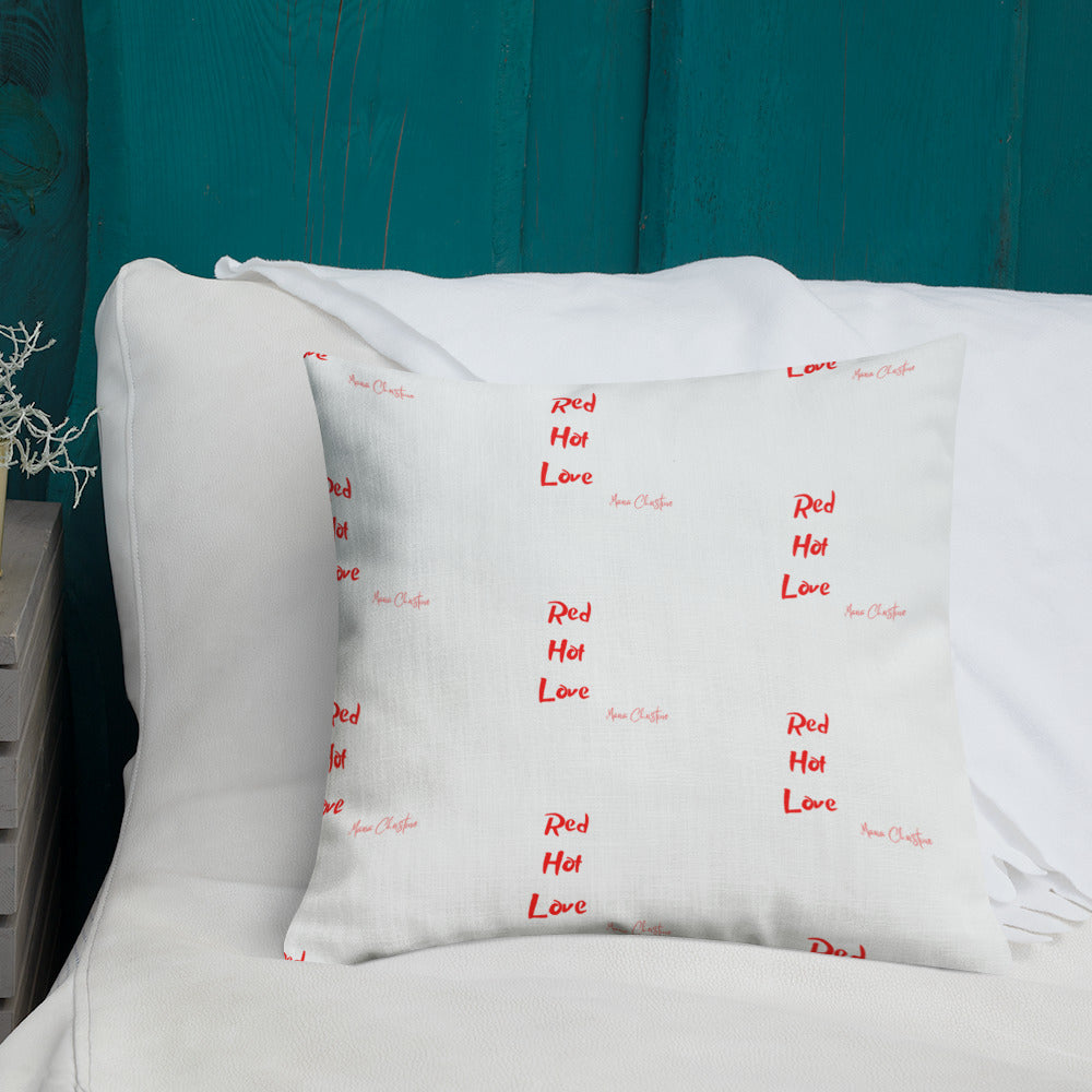 Premium Pillow: Red Hot Love Quote (red and white text)