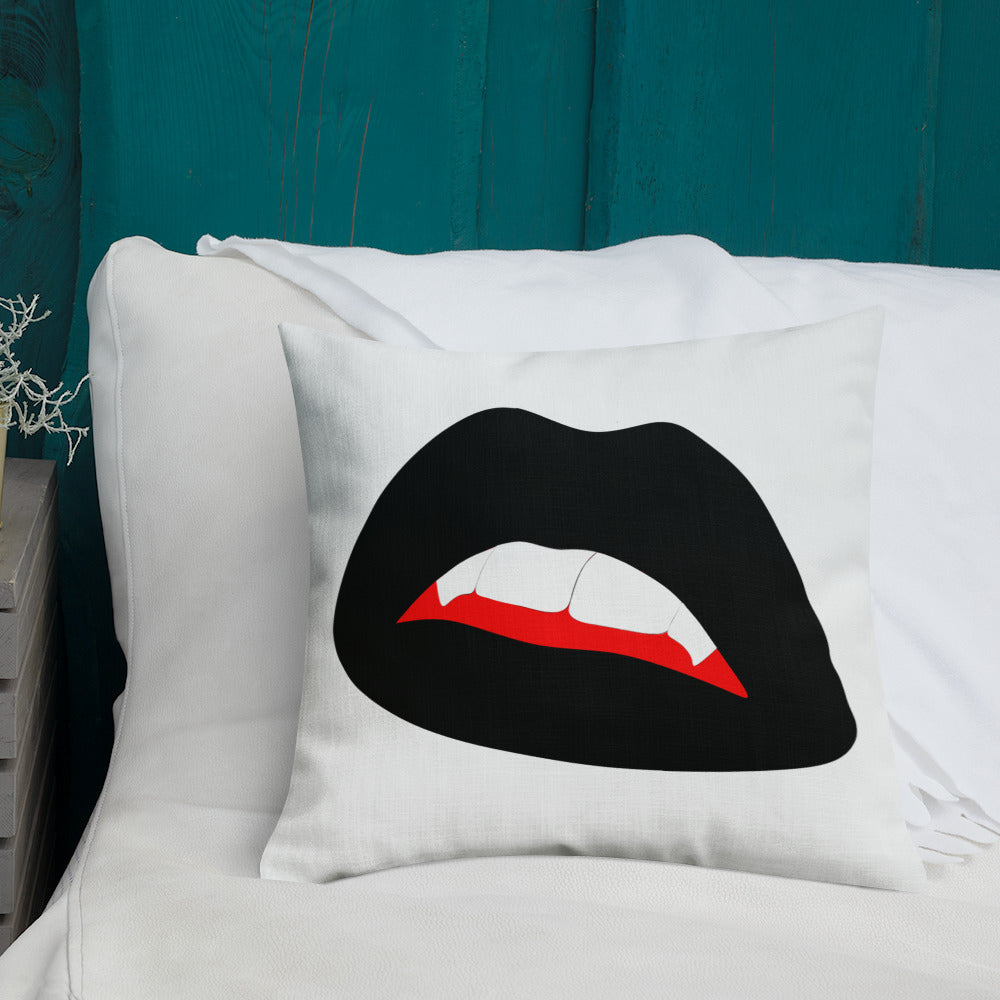 Premium Pillow: Black Vamp Lips on White (print on both sides)