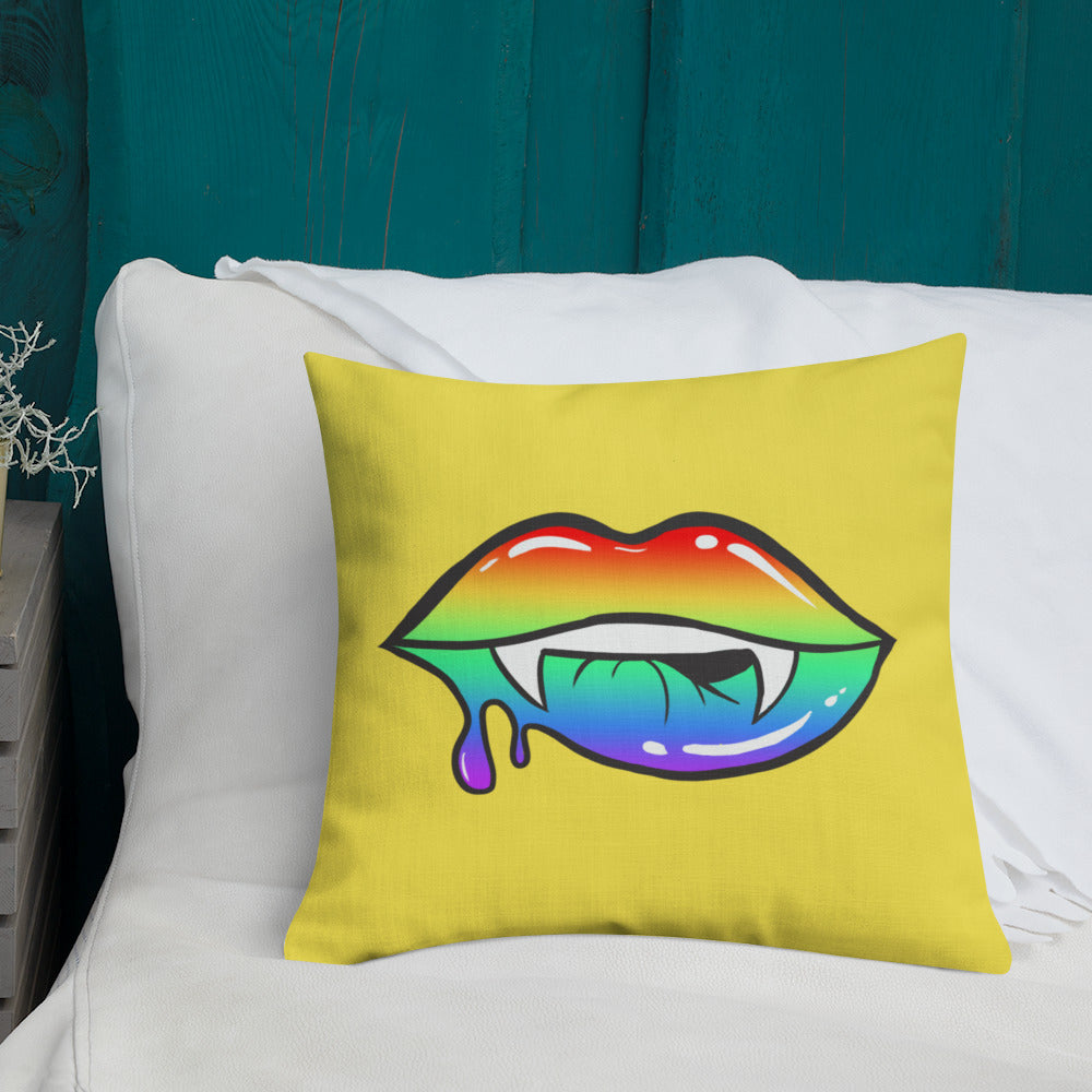 Premium Pillow: Rainbow Vamp Lips on Yellow (print on both sides)