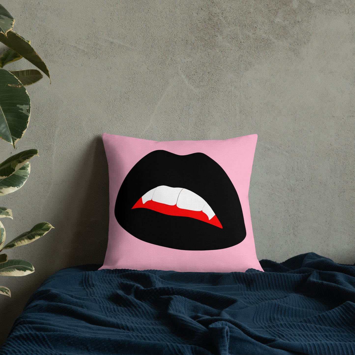 Premium Pillow: Black Vamp Lips on Pink (print on both sides)