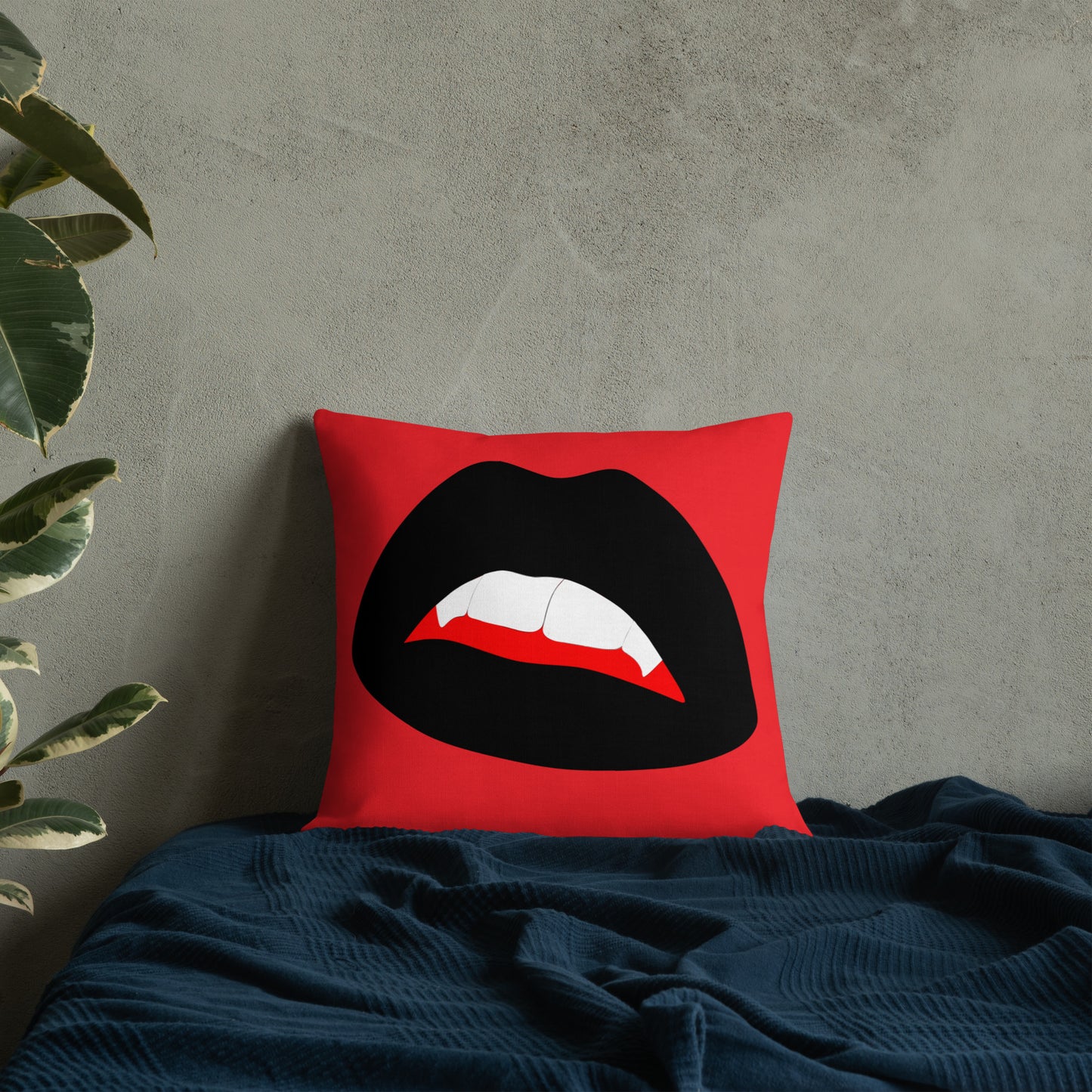 Premium Pillow: Black Vamp Lips on Red (print on both sides)