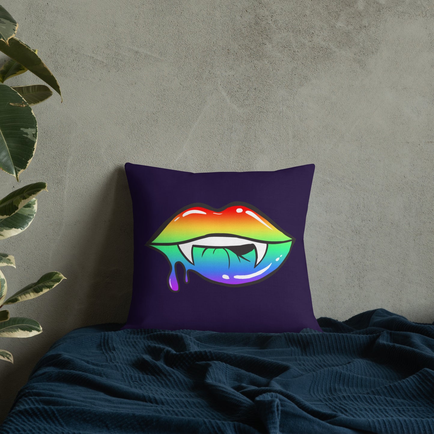 Premium Pillow: Rainbow Vamp Lips on Ultra-Dark Violet (print on both sides)