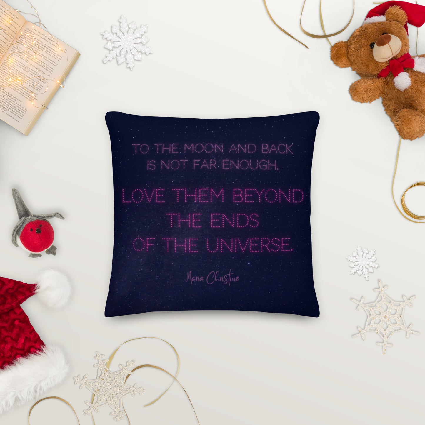 Premium Throw Pillow: Love Them Beyond... by Maria Christine (pink text)