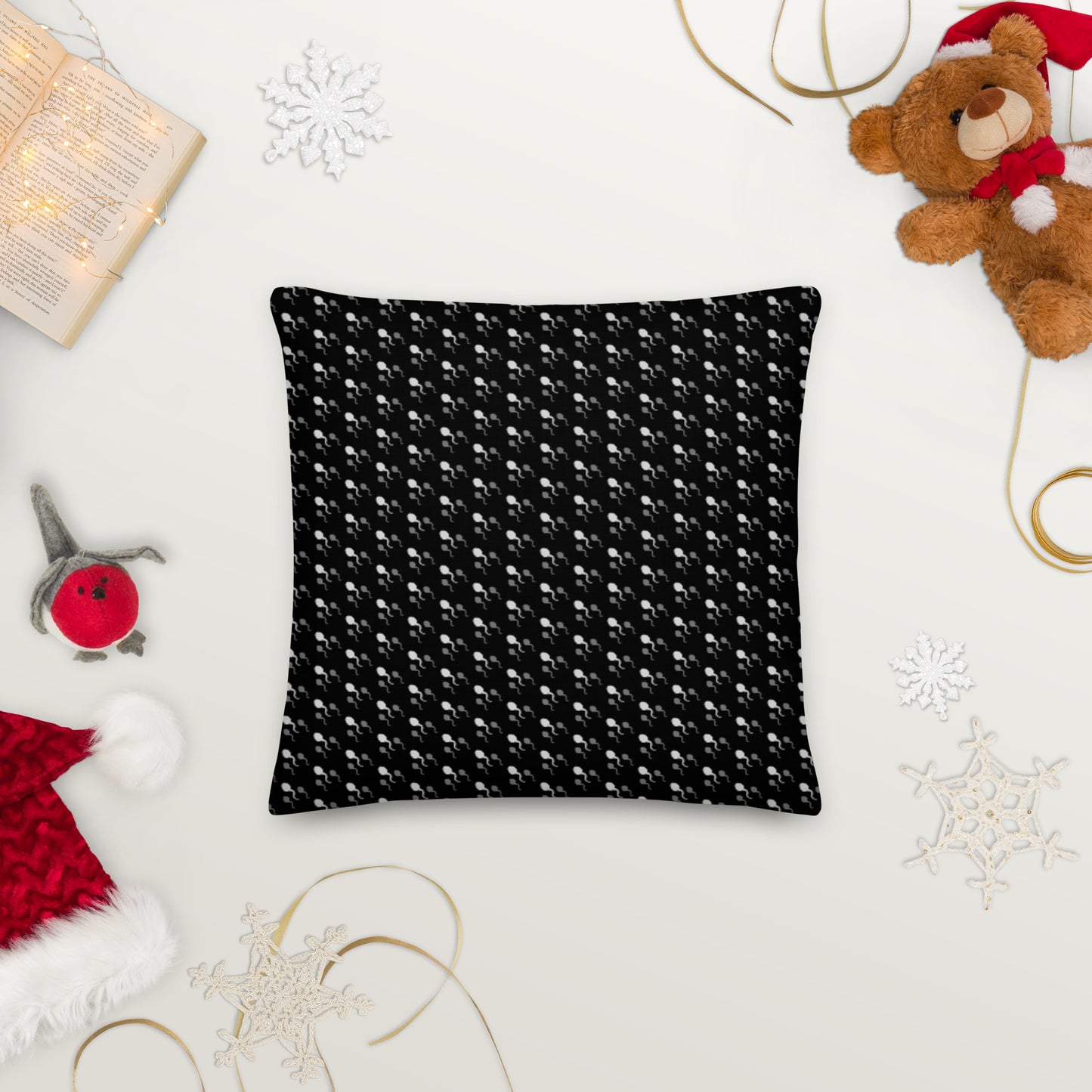 Premium Throw Pillow: Sperm (gray on black)