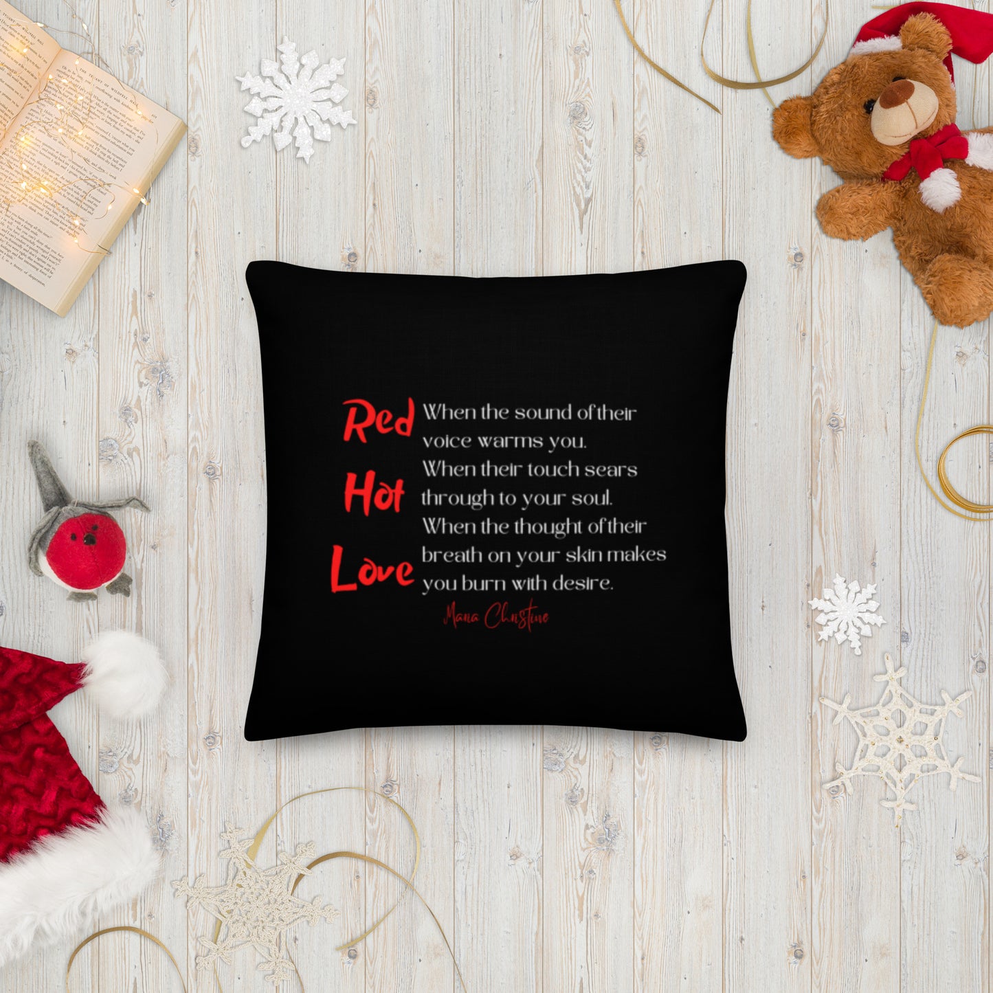 Premium Pillow: Red Hot Love Quote (red and white text)