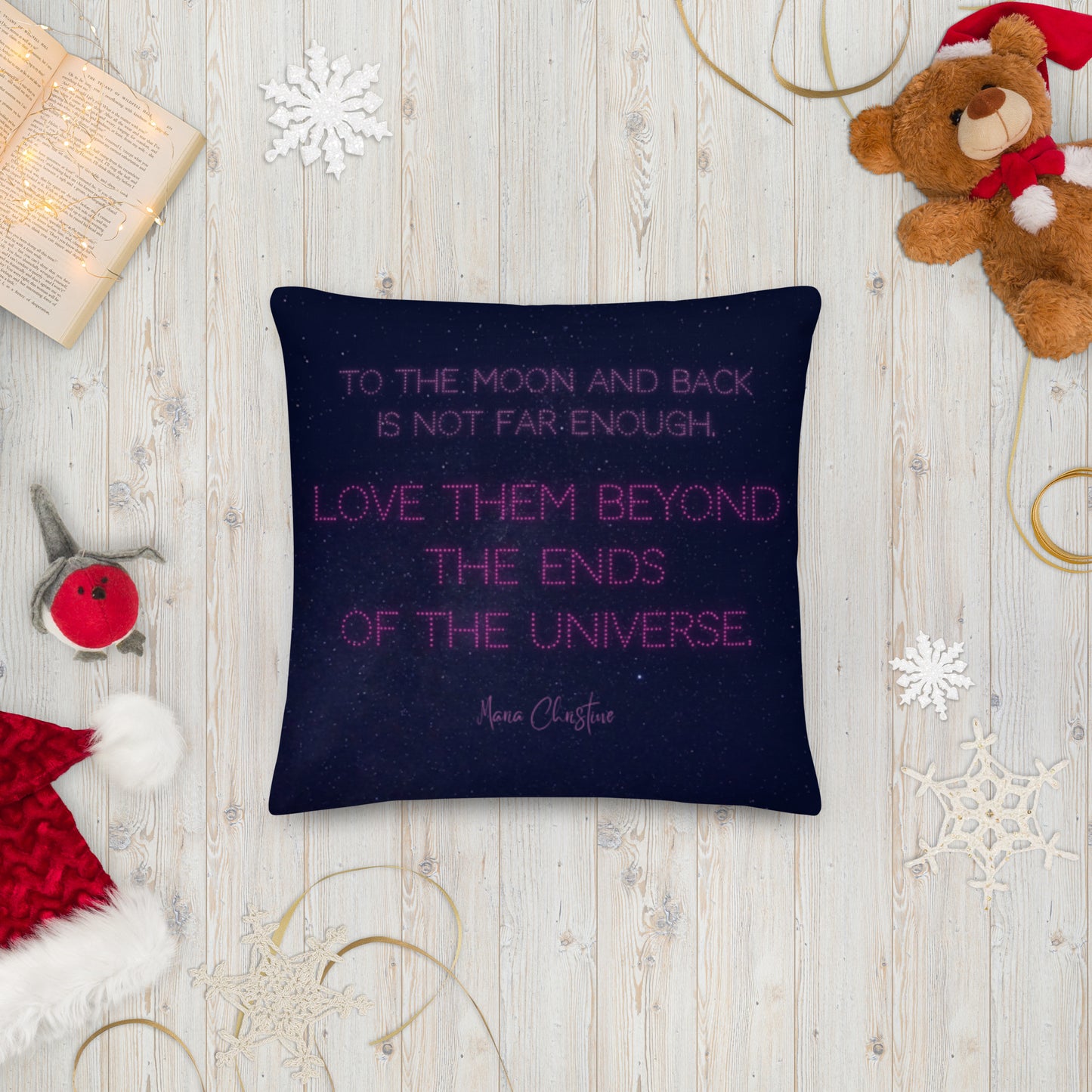 Premium Throw Pillow: Love Them Beyond... by Maria Christine (pink text)