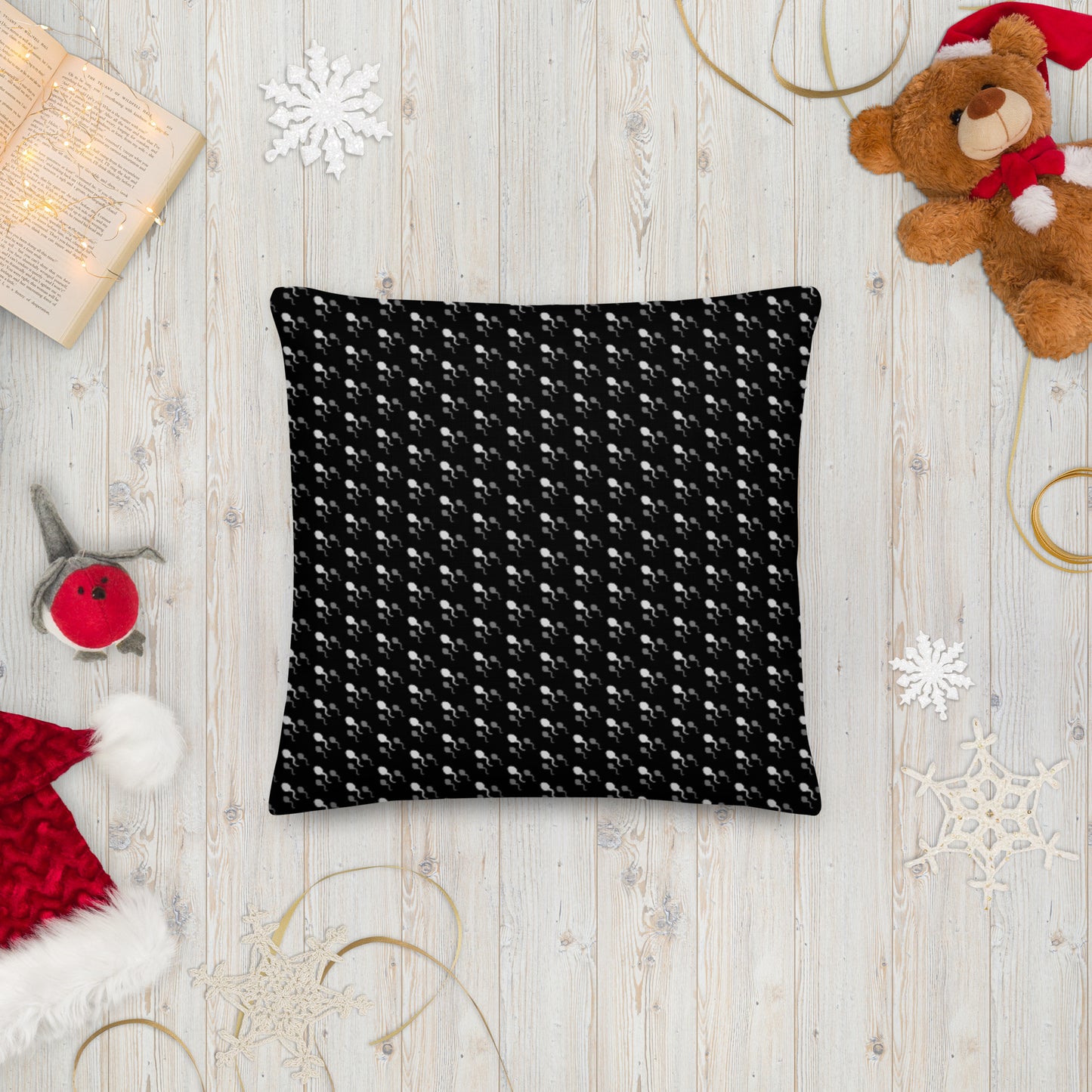 Premium Throw Pillow: Sperm (gray on black)
