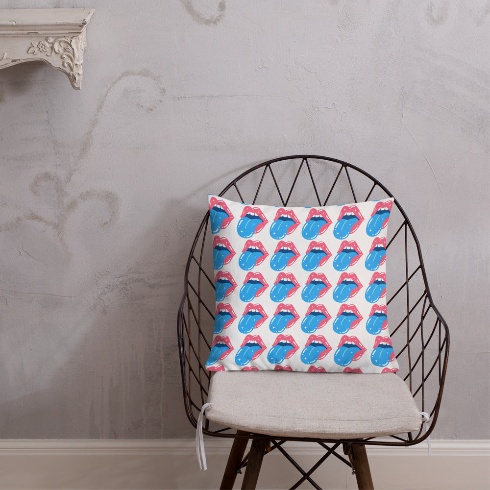 Premium Pillow: Lips, Blue Tongue