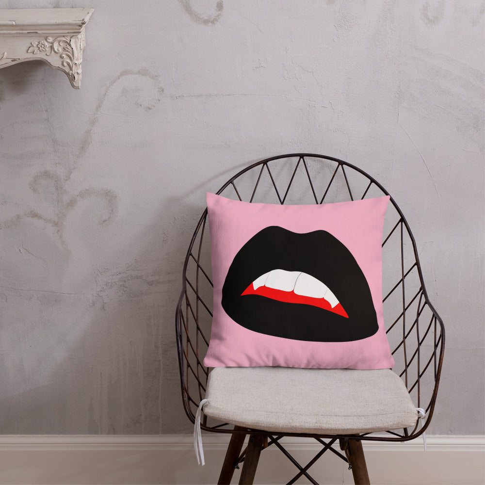 Premium Pillow: Black Vamp Lips on Pink (print on both sides)