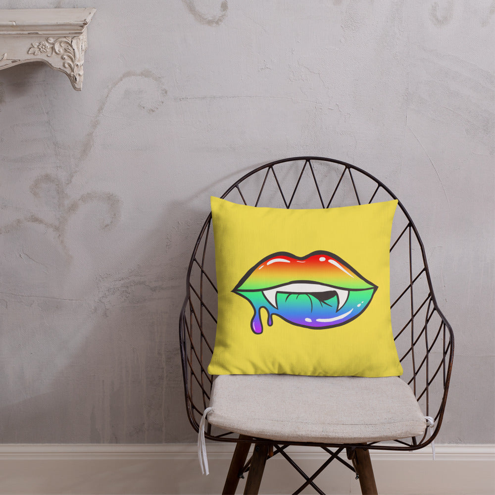 Premium Pillow: Rainbow Vamp Lips on Yellow (print on both sides)