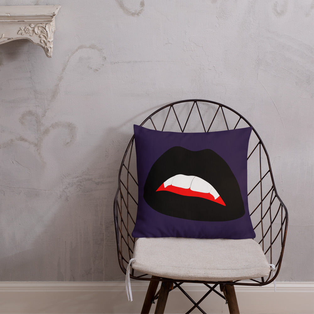 Premium Pillow: Black Vamp Lips on Ultra-Dark Violet (print on both sides)
