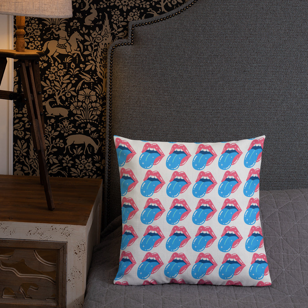 Premium Pillow: Lips, Blue Tongue