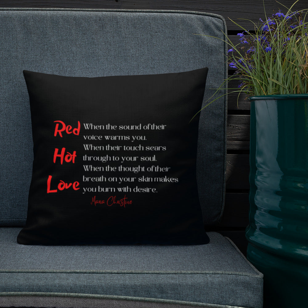 Premium Pillow: Red Hot Love Quote (red and white text)