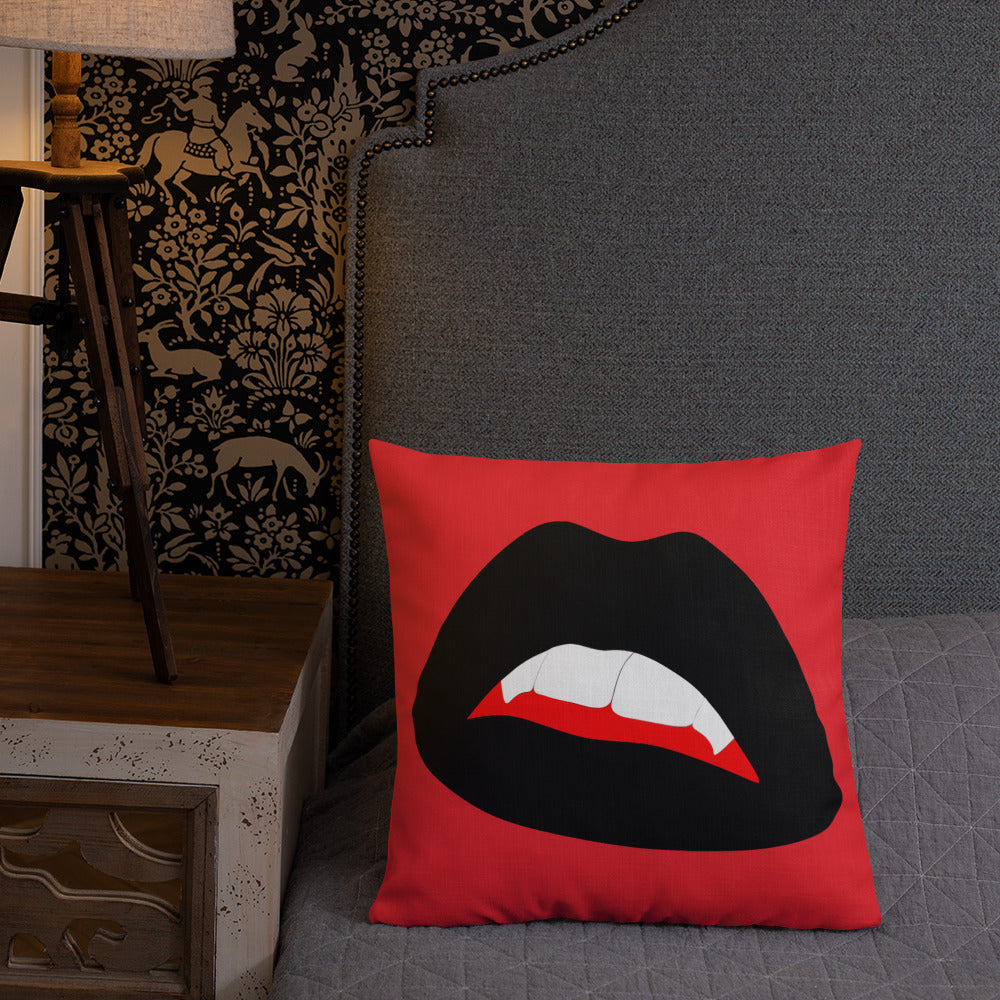 Premium Pillow: Black Vamp Lips on Red (print on both sides)
