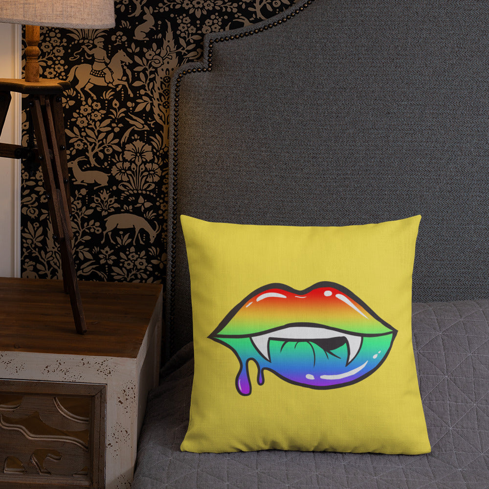 Premium Pillow: Rainbow Vamp Lips on Yellow (print on both sides)
