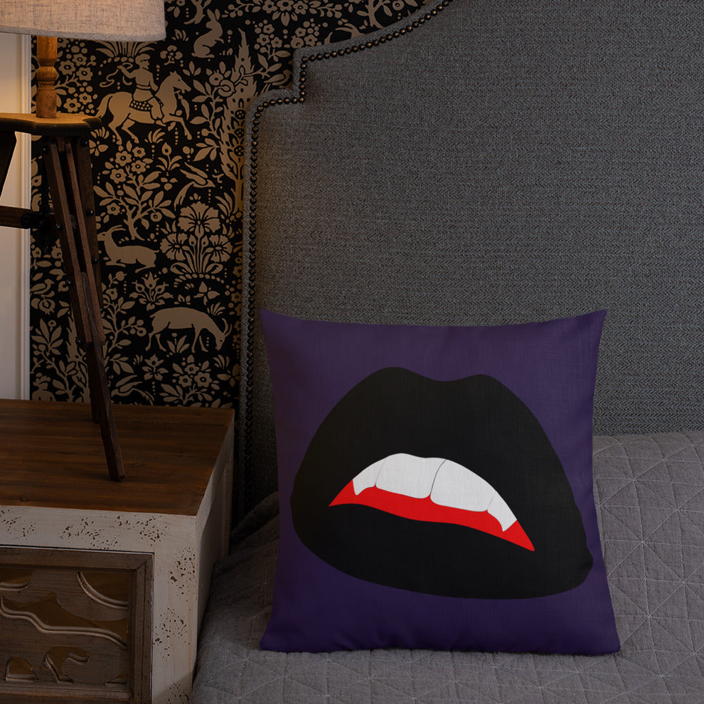 Premium Pillow: Black Vamp Lips on Ultra-Dark Violet (print on both sides)