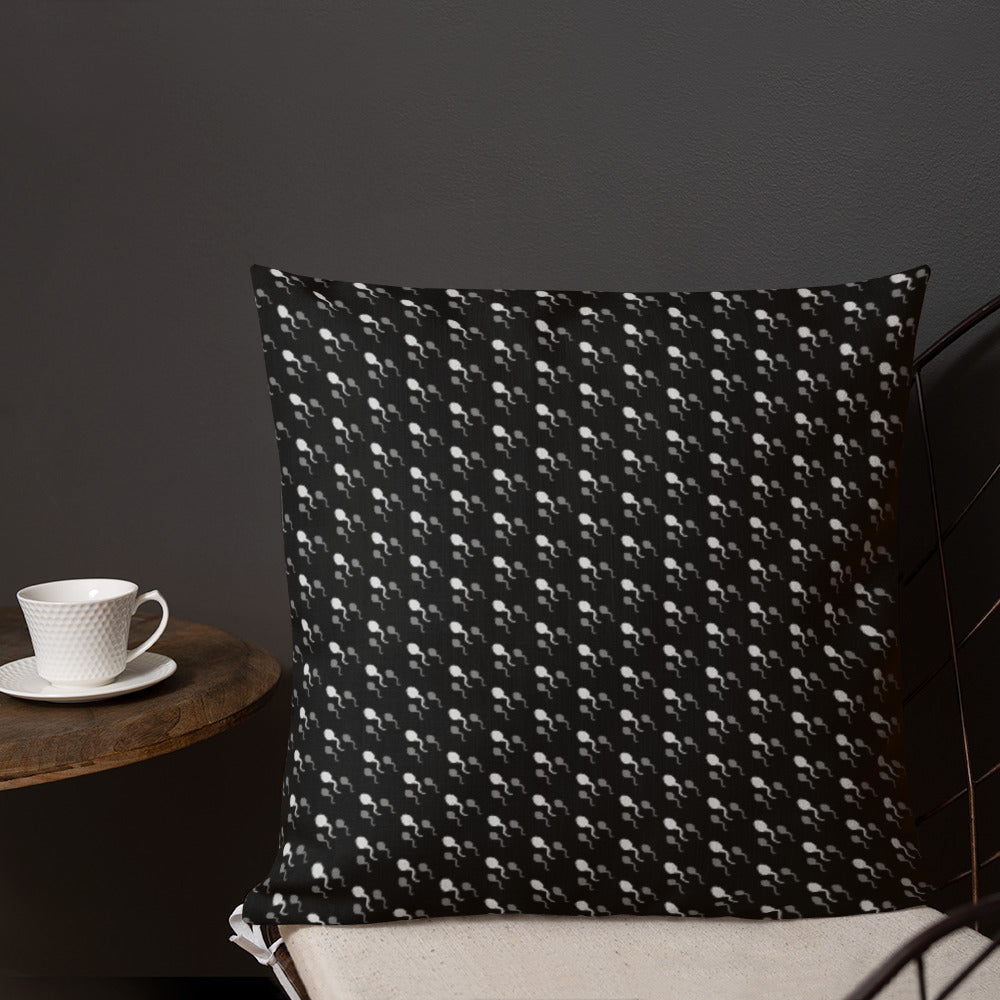 Premium Throw Pillow: Sperm (gray on black)