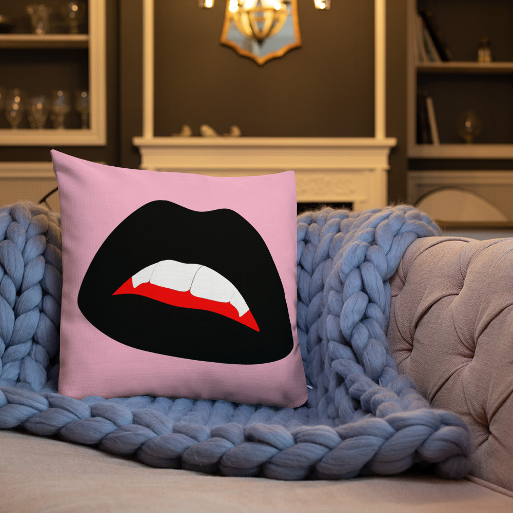 Premium Pillow: Black Vamp Lips on Pink (print on both sides)