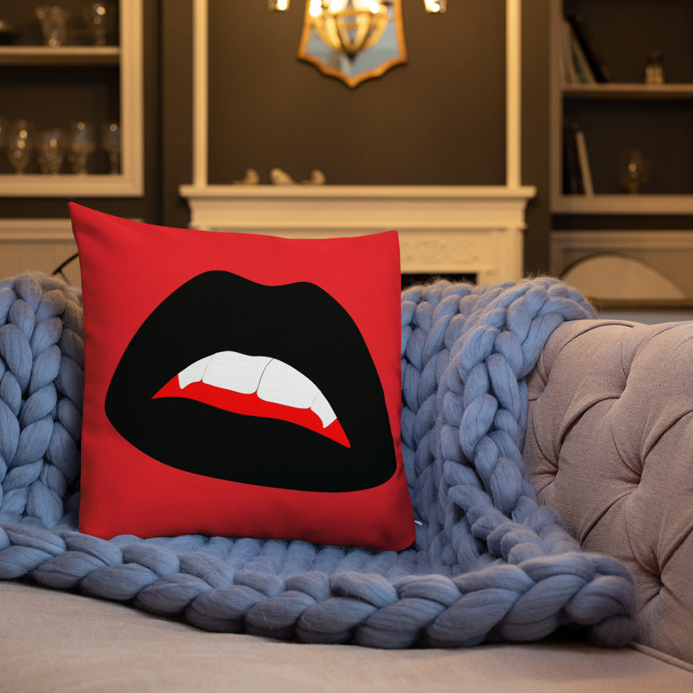 Premium Pillow: Black Vamp Lips on Red (print on both sides)
