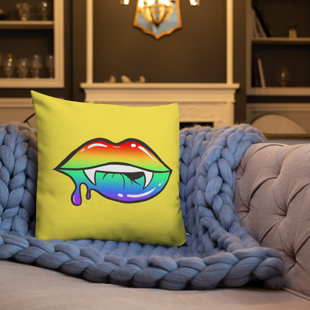 Premium Pillow: Rainbow Vamp Lips on Yellow (print on both sides)