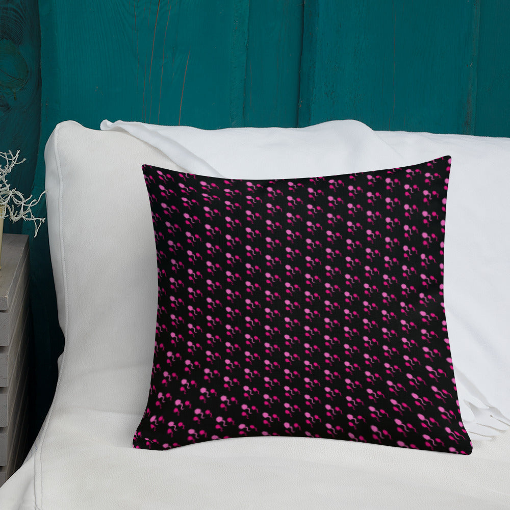 Premium Throw Pillow: Sperm (pink on black)