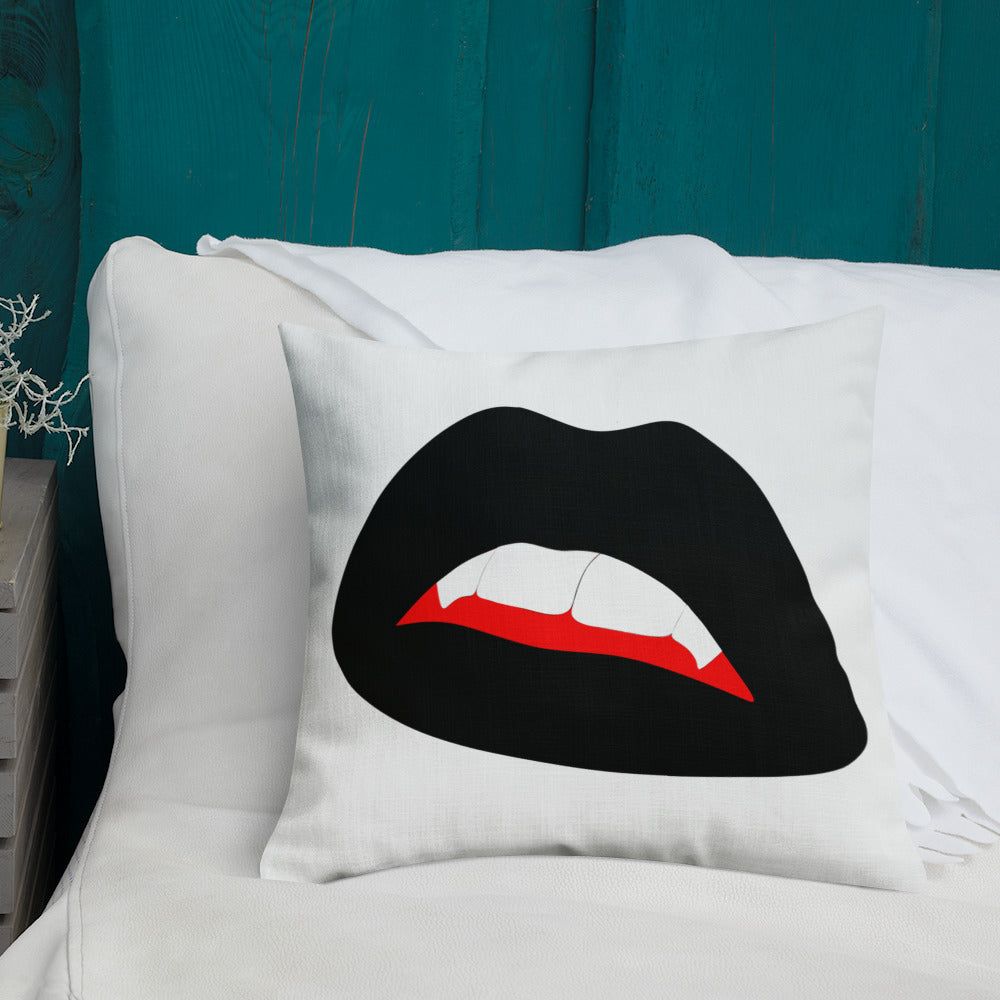Premium Pillow: Black Vamp Lips on White (print on both sides)