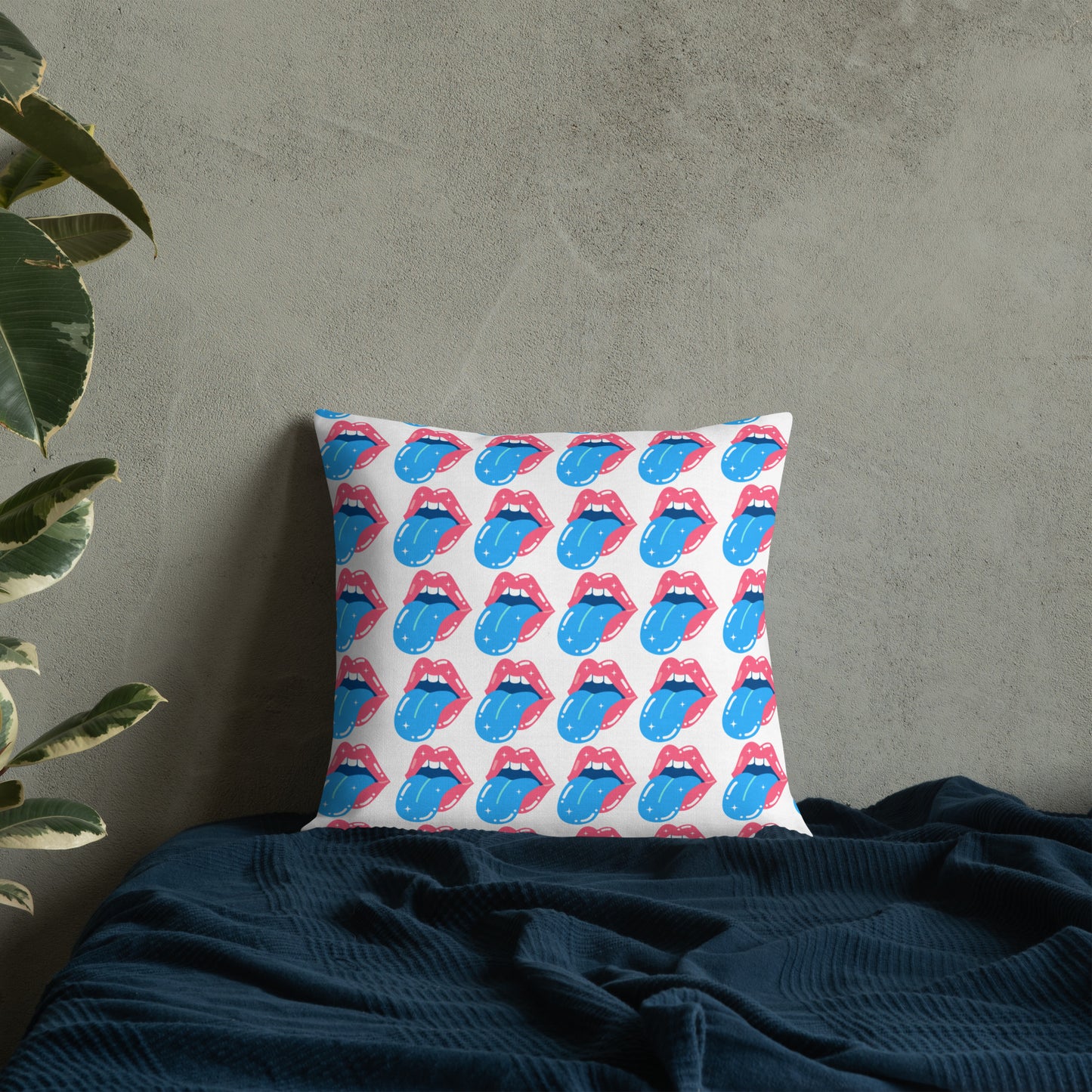 Premium Pillow: Lips, Blue Tongue