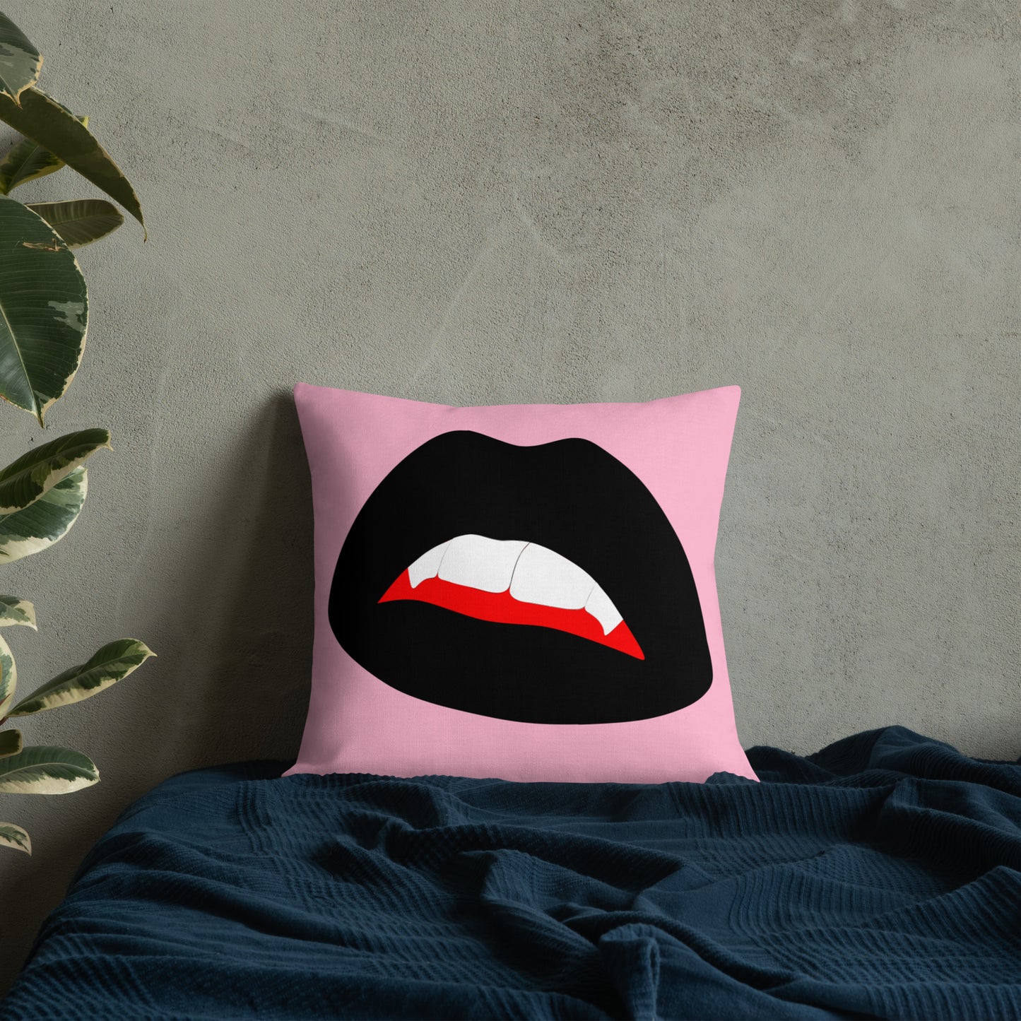 Premium Pillow: Black Vamp Lips on Pink (print on both sides)