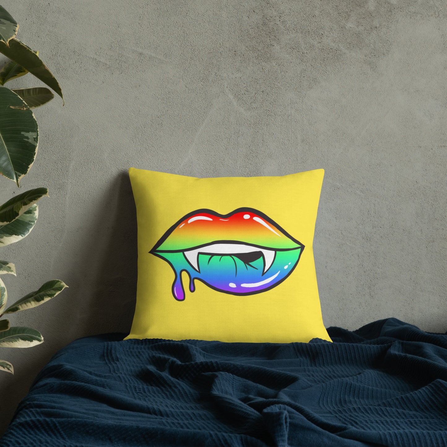Premium Pillow: Rainbow Vamp Lips on Yellow (print on both sides)