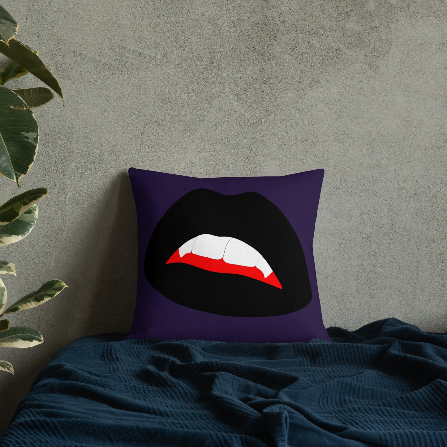 Premium Pillow: Black Vamp Lips on Ultra-Dark Violet (print on both sides)