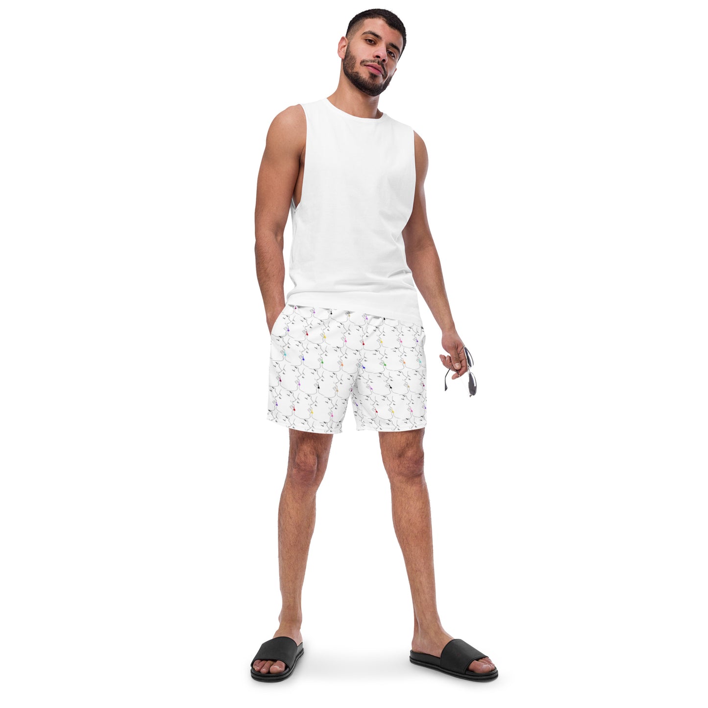 All-Over Print Recycled Swim Shorts: Tender Kisses Print (on white)