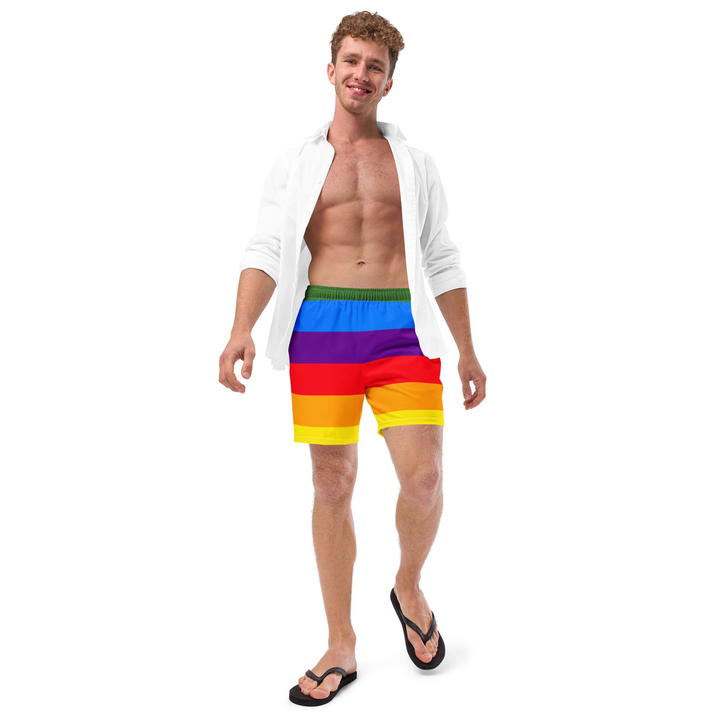 All-Over Print Recycled Swim Shorts: Rainbow Stripes