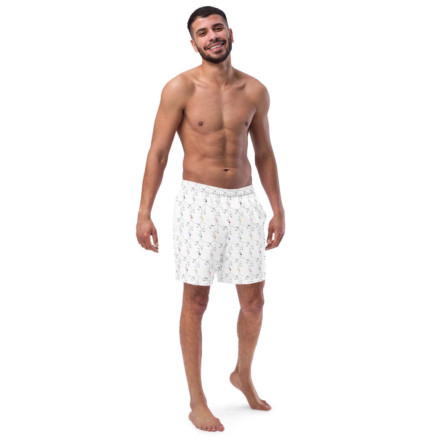 All-Over Print Recycled Swim Shorts: Tender Kisses Print (on white)