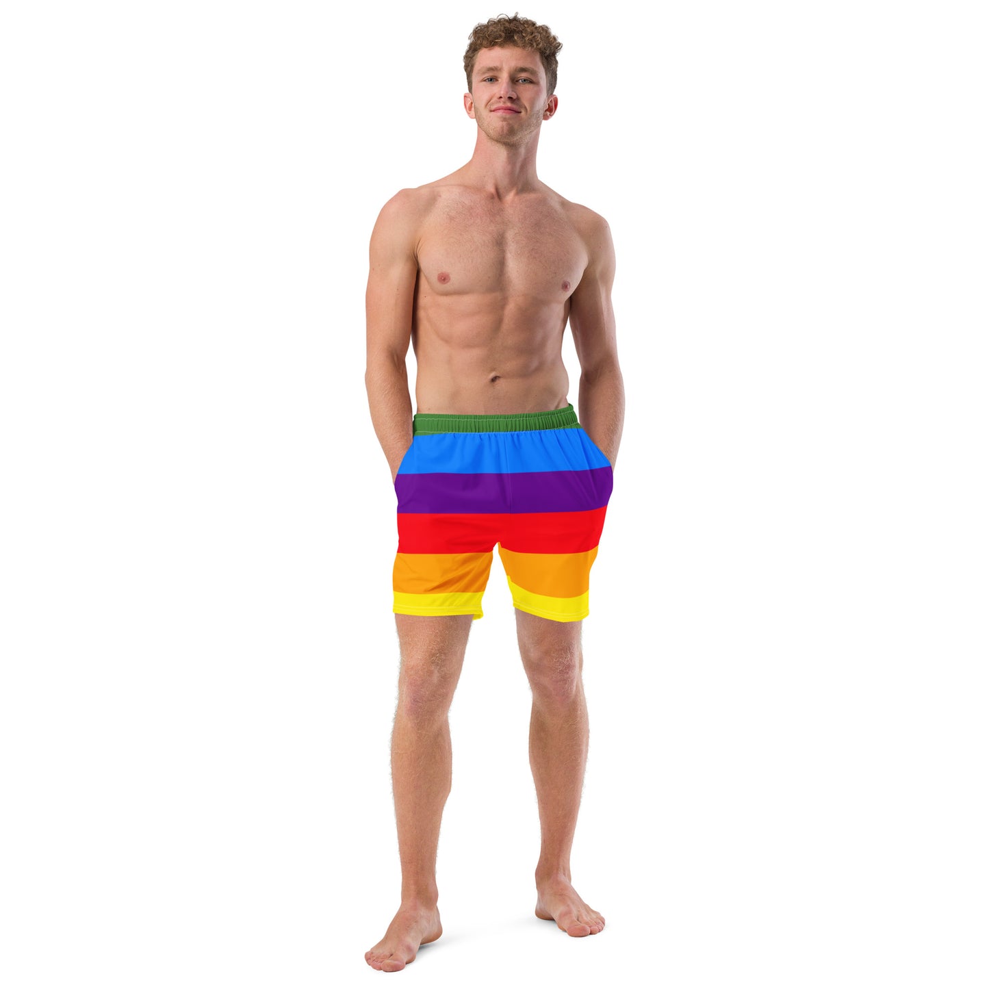 All-Over Print Recycled Swim Shorts: Rainbow Stripes