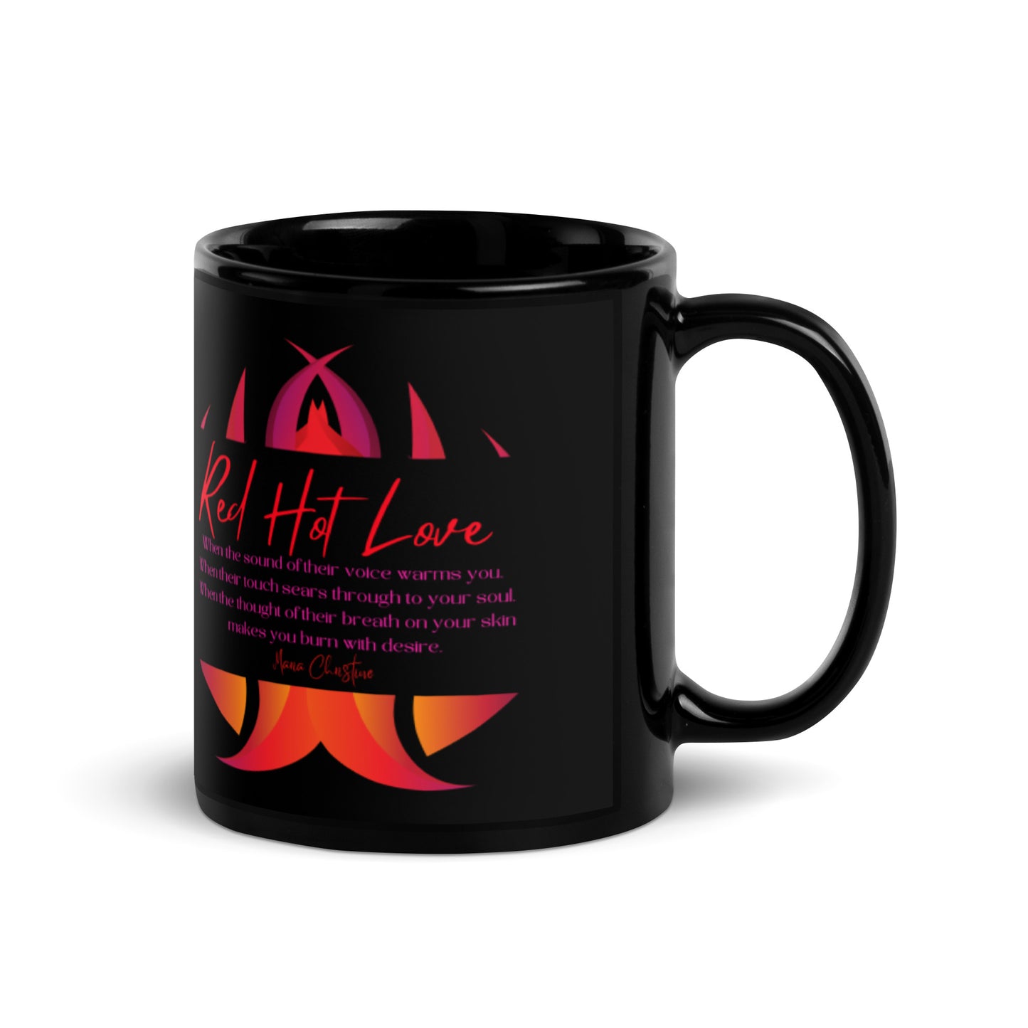 Black Glossy Mug: Red Hot Love Quote (flames)