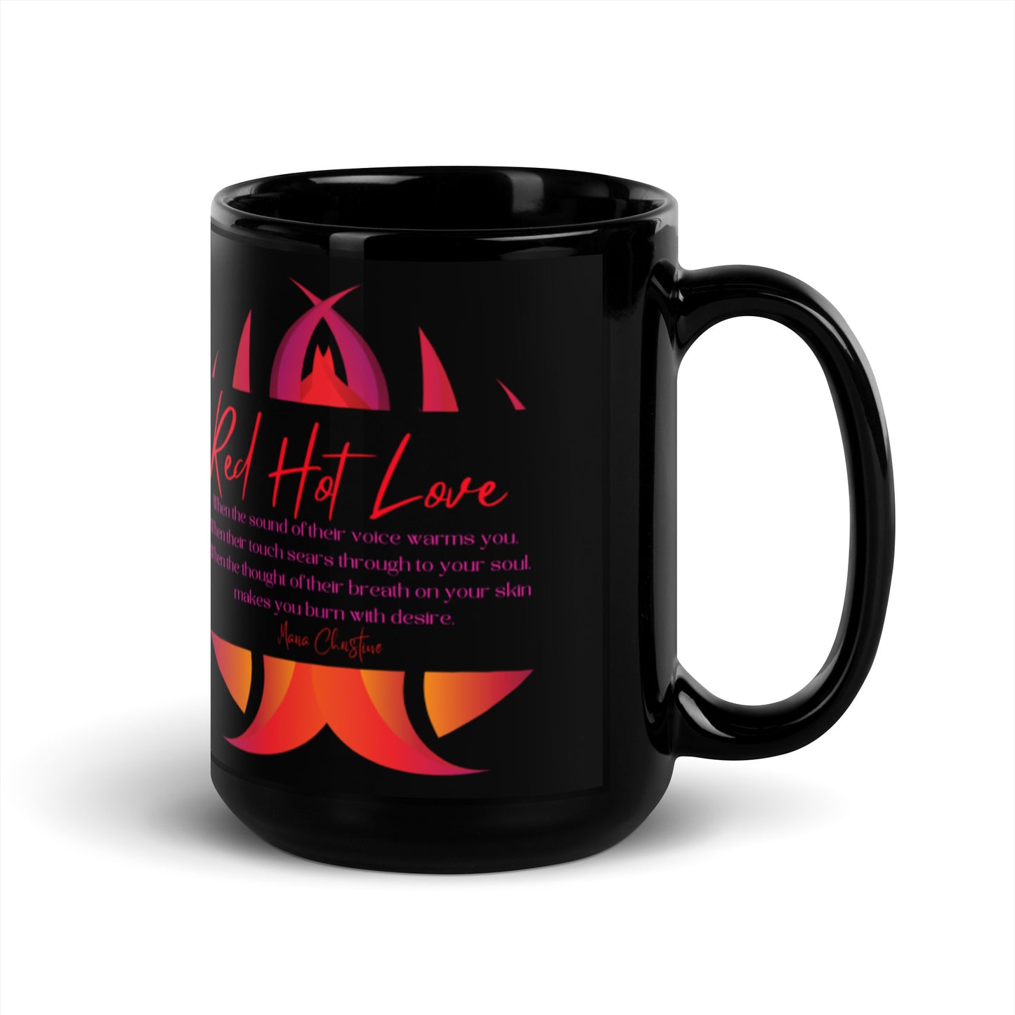 Black Glossy Mug: Red Hot Love Quote (flames)