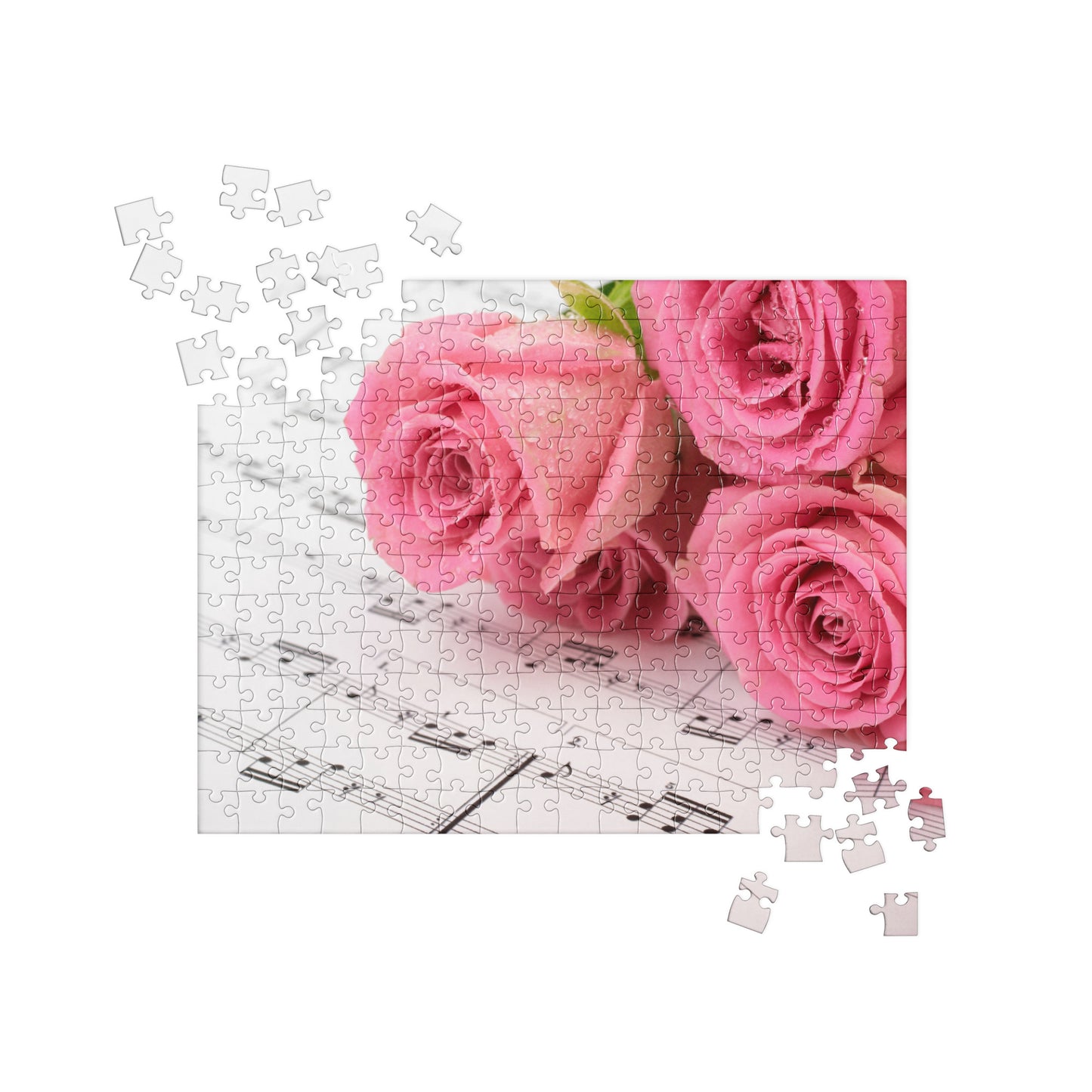Floral Jigsaw Puzzle: Wet Roses & Sheet Music