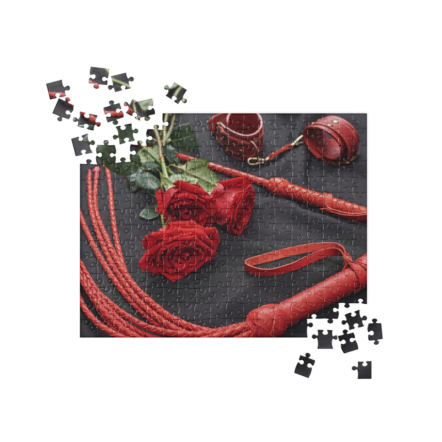 Sensual Jigsaw Puzzle: Leather BDSM Kit & Roses