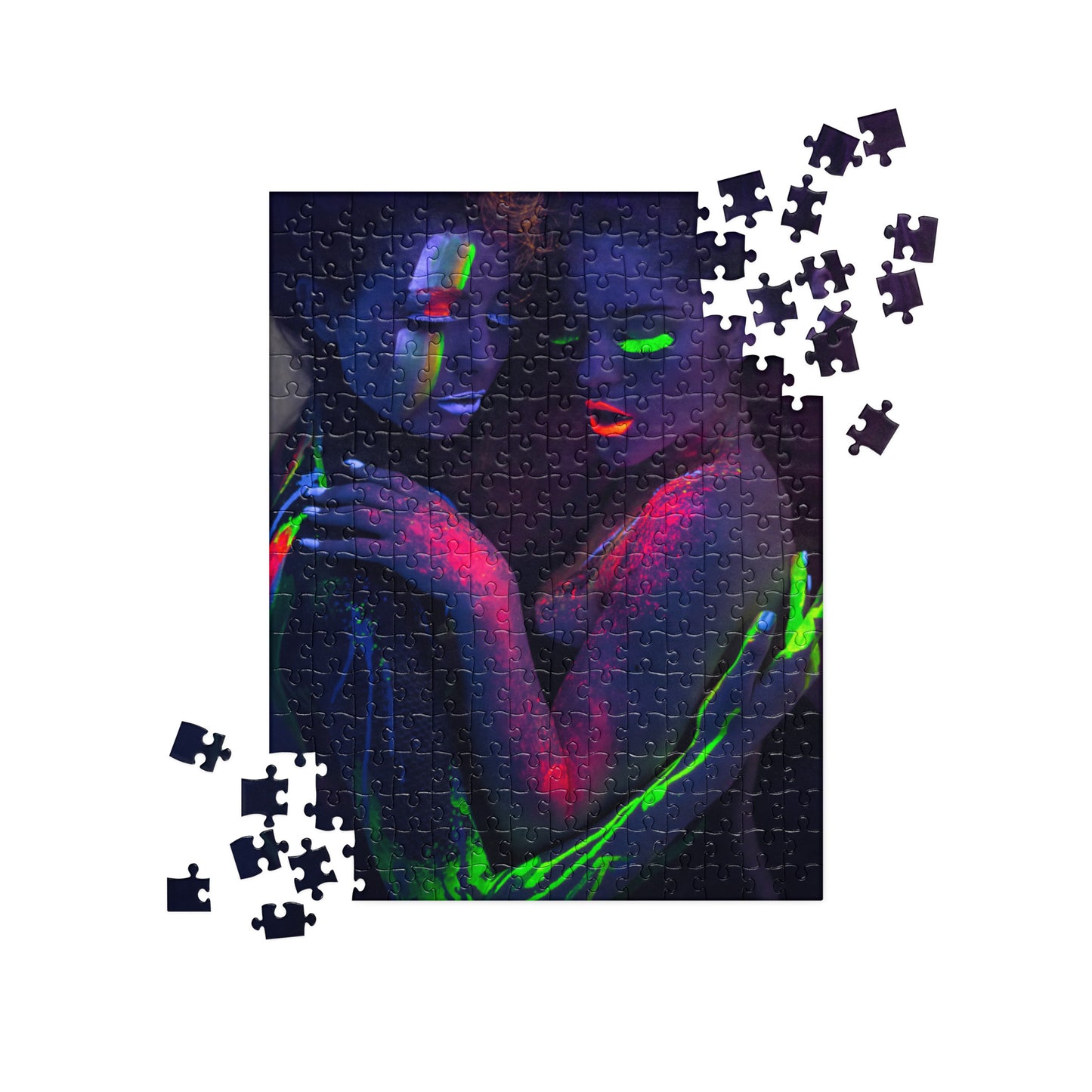 Sensual Jigsaw Puzzle: Lesbian Lovers Embrace, UV Glow Body Paint