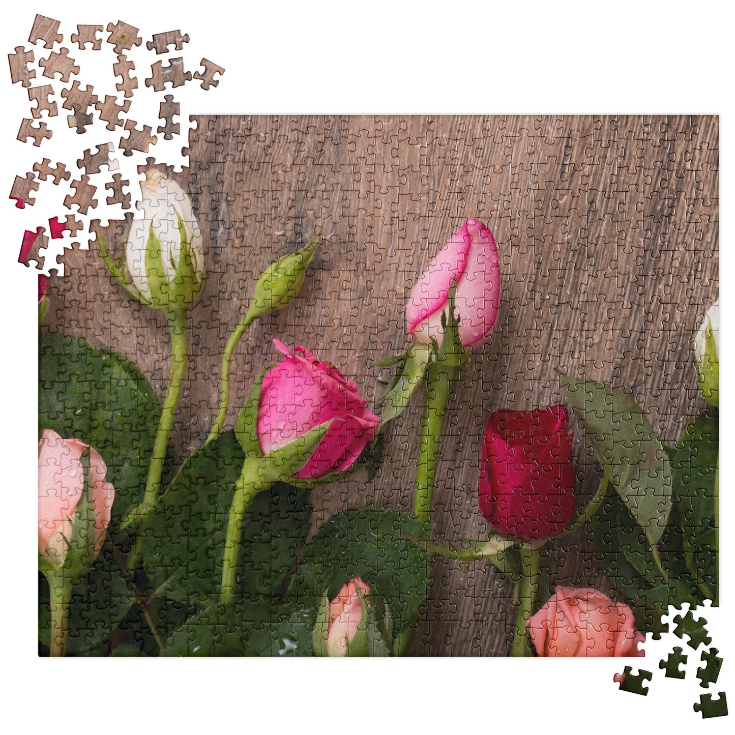 Floral Jigsaw Puzzle: Wet Roses, Multi-Color