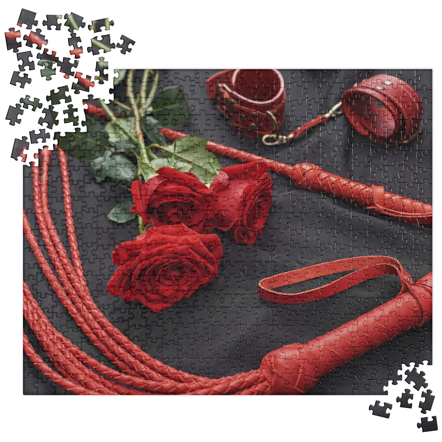 Sensual Jigsaw Puzzle: Leather BDSM Kit & Roses