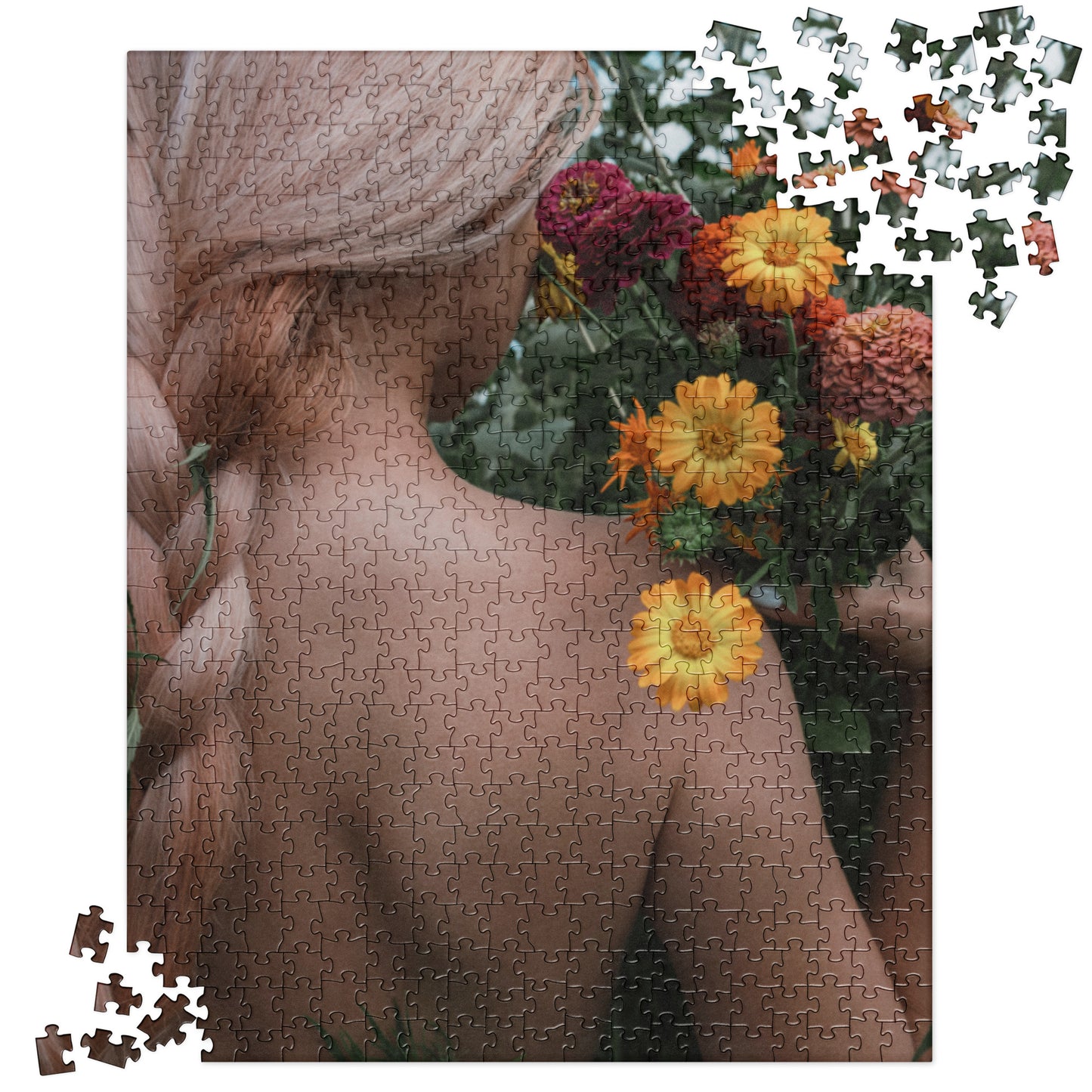 Sensual Jigsaw Puzzle: Topless Woman in Garden
