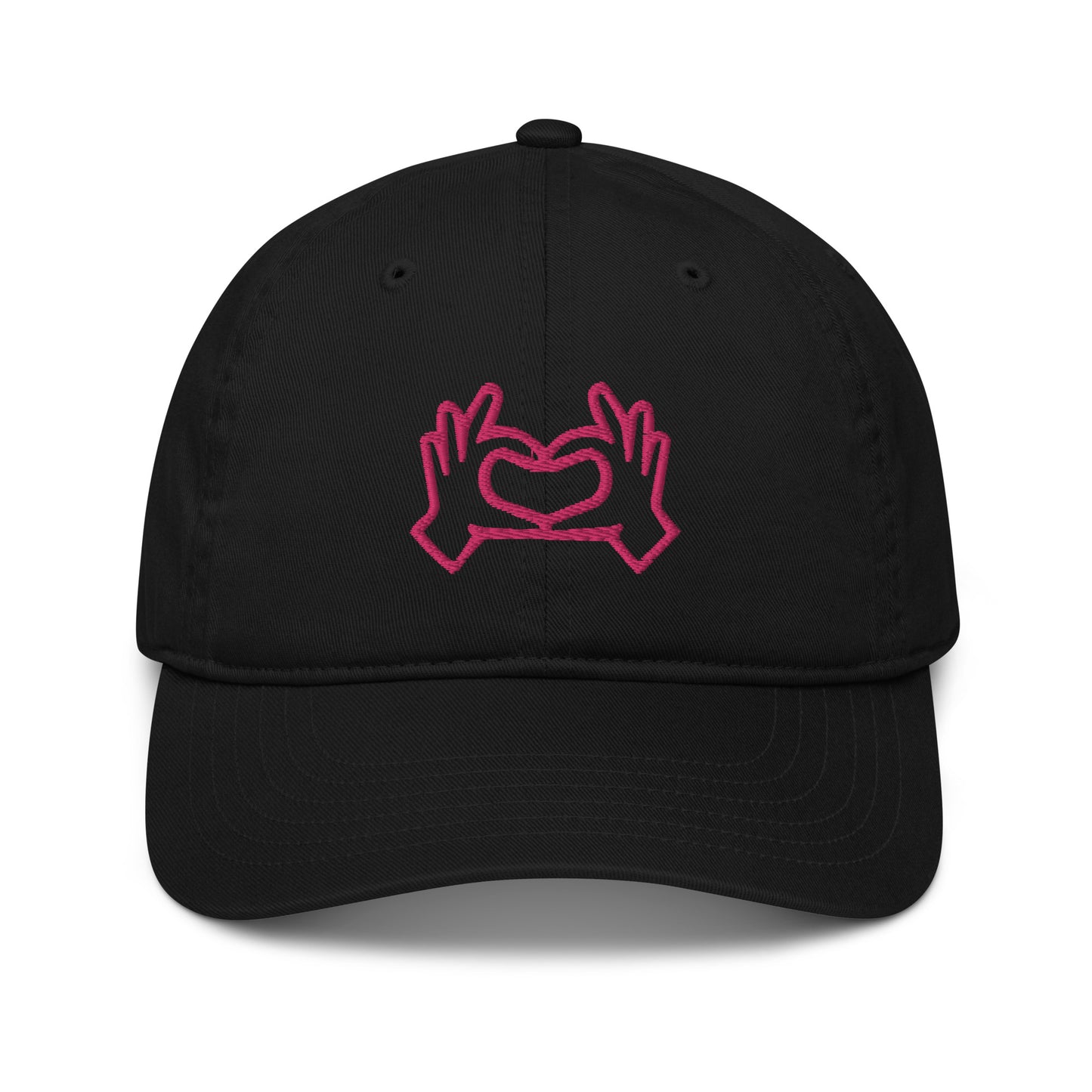 Organic Baseball Cap EC7000: Heart Hands (flamingo pink embroidery)