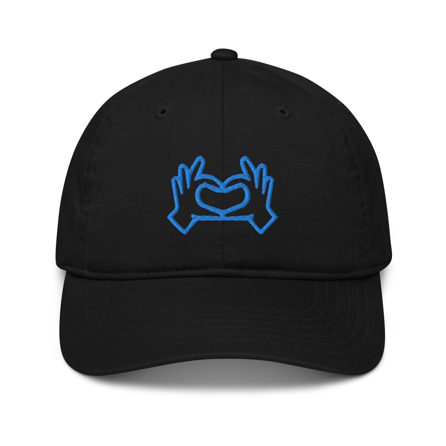 Organic Baseball Cap EC7000: Heart Hands (aqua blue embroidery)