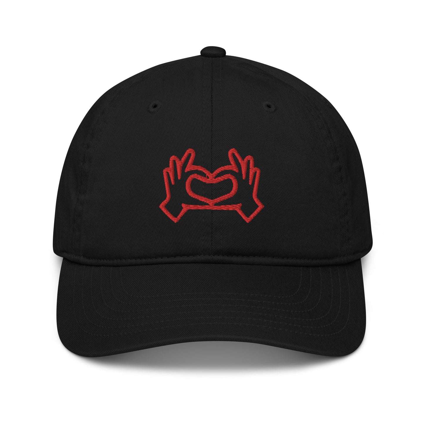Organic Baseball Cap EC7000: Heart Hands (red embroidery)