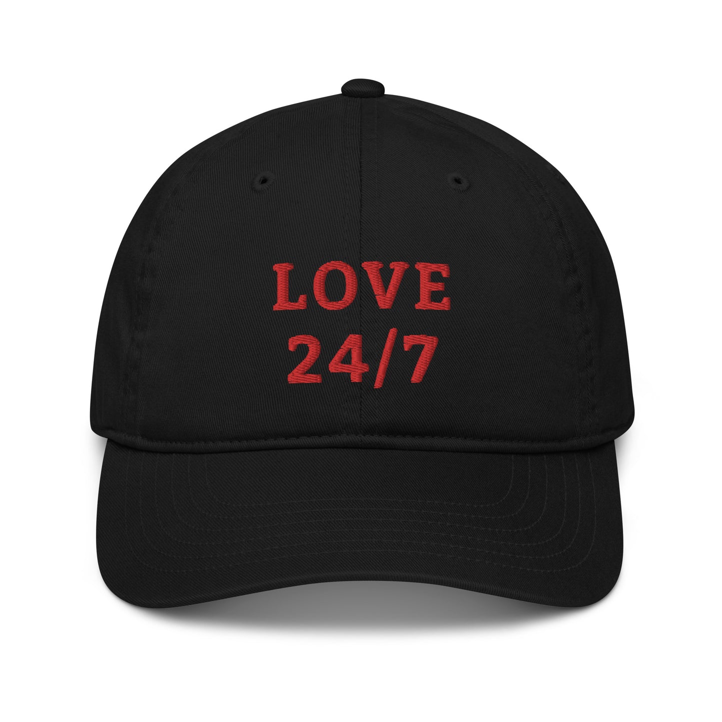 Organic Baseball Cap EC7000: Love 24/7 (red embroidery)