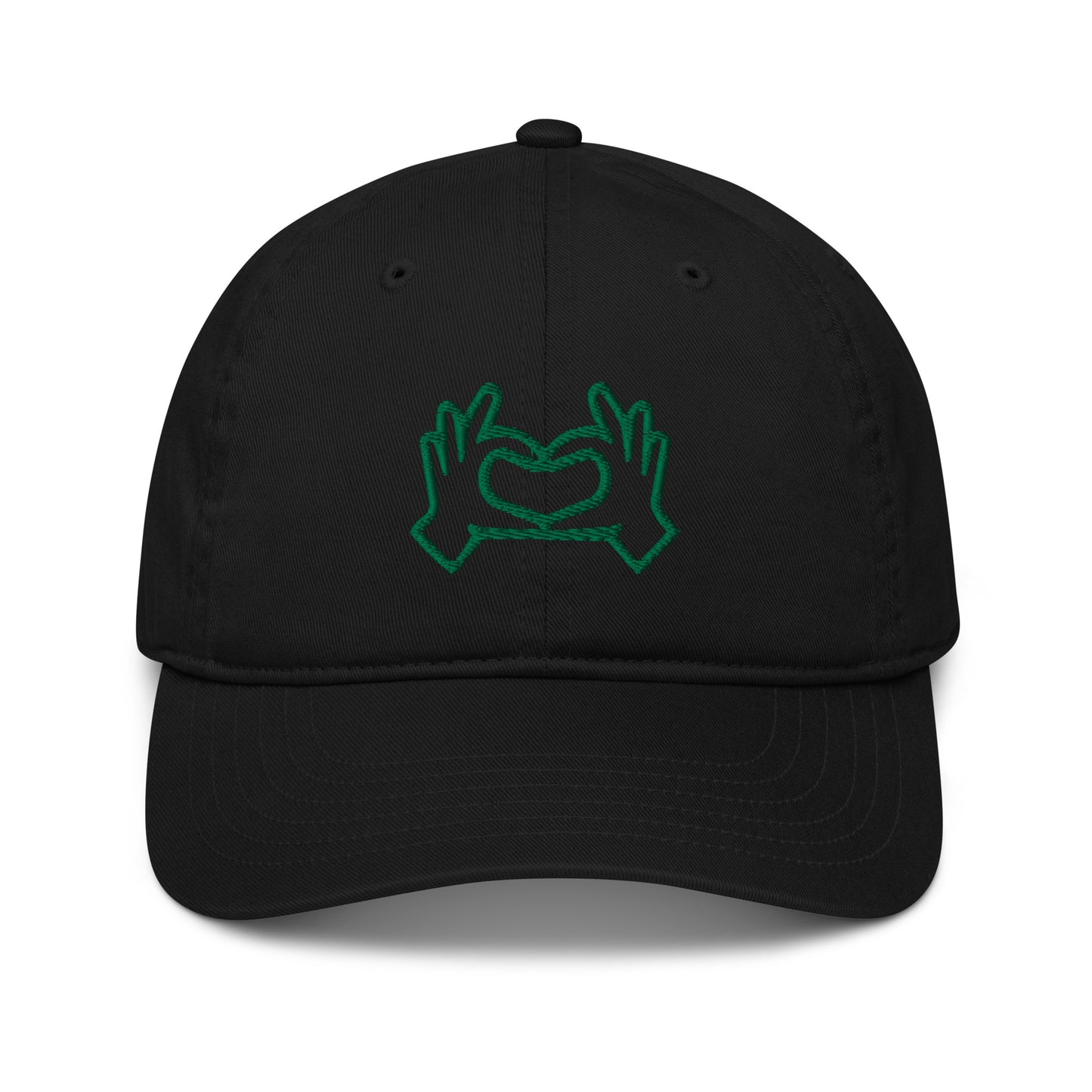 Organic Baseball Cap EC7000: Heart Hands (green embroidery)